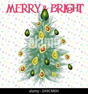 Tropische Weihnachten. Weihnachtsbaum aus Palmblättern und Avocado Stock Vektor