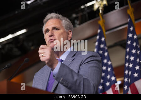 November 14, 2019, Washington, District of Columbia, USA: United States House Minderheit Führer Kevin McCarthy (Republikaner von Kalifornien) spricht während einer Pressekonferenz auf dem Capitol Hill in Washington D.C., USA, am Donnerstag, 14. November 2019. (Bild: © stefani Reynolds/CNP über ZUMA Draht) Stockfoto