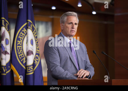 November 14, 2019, Washington, District of Columbia, USA: United States House Minderheit Führer Kevin McCarthy (Republikaner von Kalifornien) spricht während einer Pressekonferenz auf dem Capitol Hill in Washington D.C., USA, am Donnerstag, 14. November 2019. (Bild: © stefani Reynolds/CNP über ZUMA Draht) Stockfoto