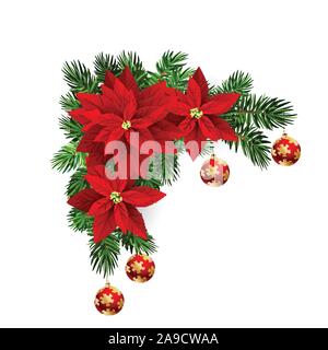 Weihnachten Ecke Dekoration mit Weihnachten holly Girlande, Rot. Vektor. Stock Vektor
