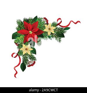 Weihnachten Ecke Dekoration mit Weihnachten holly Girlande, Rot. Vektor. Stock Vektor