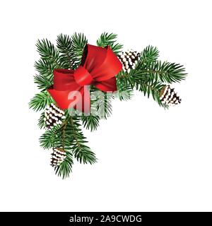 Weihnachten Ecke Dekoration mit Weihnachten holly Girlande, Rot. Vektor. Stock Vektor