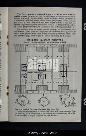 Design von Innenflächen im ARP Practical Guide for Air raid Defense, einem Stück Replikat-Memorabilien aus der Blitz Ära der 40er Jahre. Stockfoto