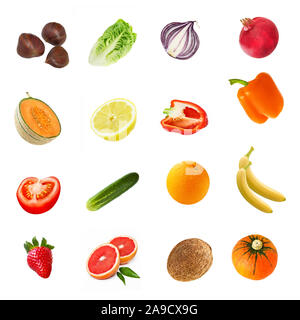 Obst und Gemüse vor weißem Hintergrund Stockfoto