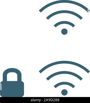 Kreative WLAN Symbol mit Schloss Element. Gesicherte Wlan. Gesperrt und offenes Netzwerk. Vektor Illustration auf weißem Hintergrund. Stock Vektor