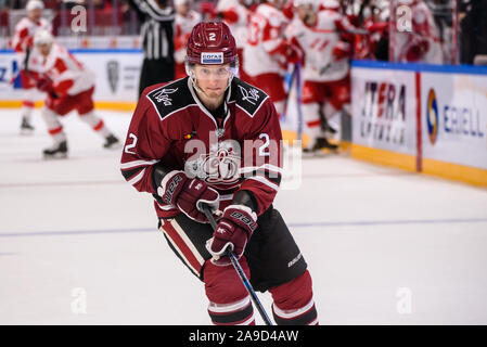 RIGA, Lettland. 14 Nov, 2019. Kristofer Berglund, während Kontinental Hockey League (KHL) 2019/2020 Saison Spiel, Dinamo Riga gegen Spartak Moskau Credit: gints Ivuskans/Alamy leben Nachrichten Stockfoto