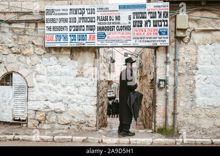 Mea Shearim, streng orthodoxe Viertel in Jerusalem. Stockfoto