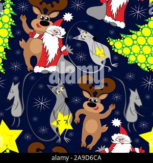 Neues Jahr nahtlose Muster mit Santa Claus und Schneeflocken - Jahr der Ratte Stock Vektor