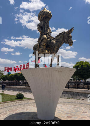 Statue von Nasreddin Hodscha auf Esel, Aksehir, Türkei Stockfoto