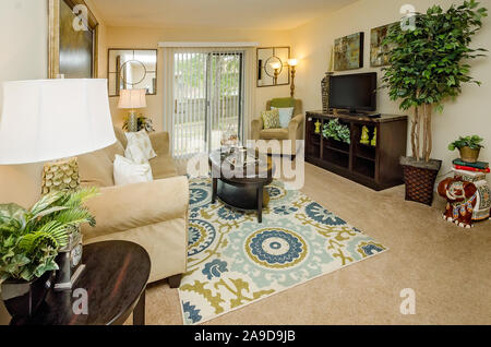 Das Wohnzimmer im Herbst Wald Apartments auf Foreman Road in Mobile, Alabama. Das Anwesen ist im Besitz von Sealy Management Unternehmen betrieben. Stockfoto