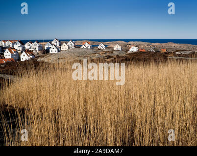 Schweden, Bohus, Westküste, Kattegat, Blick auf die Häuser von Smögen Stockfoto