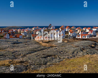 Schweden, Bohus, Westküste, Kattegat, Blick auf die Häuser von Smögen Stockfoto