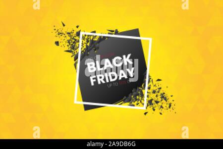 Schwarzer Freitag gelb Poster. Verkauf Banner mit Angebot bis 50. Rabatt design Vorlage. Kreatives Konzept für die Werbung. Helles orange Flyer. Stock Vektor