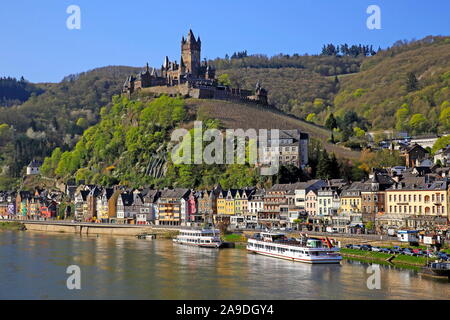 Blick auf die Reichsburg Cochem, Cochem, Mosel, Rheinland-Pfalz, Deutschland Stockfoto