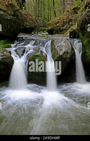 Wasserfall in der Nähe von Schiessentümpel im Müllerthal Befort, Luxemburg, der Schweiz, Luxemburg Stockfoto