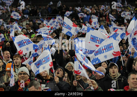 London, Großbritannien. 14 Nov, 2019. England Fans während der UEFA EURO 2020 Qualifikation Gruppe eine Übereinstimmung zwischen England und Montenegro im Wembley Stadium am 14. November 2019 in London, England. (Foto von Matt Bradshaw/) Credit: PHC Images/Alamy leben Nachrichten Stockfoto