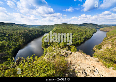 Vyhlidka Maj, Stechovicka prehrada, Svatojanske proudy, Ceska Republika/Blickpunkt Mai, Stechovice Talsperre auf Moldau, Südböhmen, Tschechische republ Stockfoto