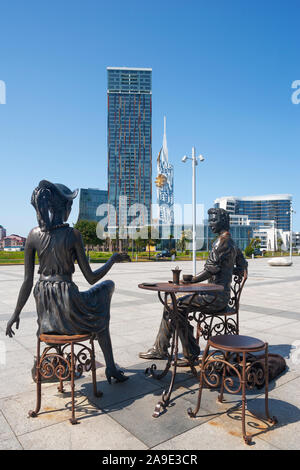 Georgien, Adscharien, Batumi, Alphabet Turm, Leuchtturm, Skulptur, Wunder Park, Stockfoto