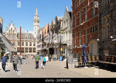 Blick in Richtung Korenmarkt und Turm der ehemaligen Post, Gent, Flandern, Vlaanderen, Belgien, Benelux, Benelux Stockfoto