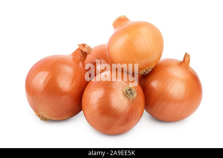 Gelbe Zwiebel auf weißem Hintergrund schließen isoliert bis Stockfoto