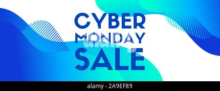 Cyber Monday verkauf Vektor Banner. Blaue Flüssigkeit abstrakt Hintergrund für Social Media. Promo Vorlage Stock Vektor