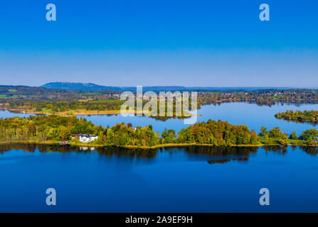 Insel Wörth im Staffelsee in der Nähe von Murnau, Seehausen, Blaues Land, Oberbayern, Bayern, Deutschland, Europa Stockfoto