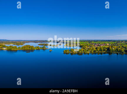 Insel Wörth im Staffelsee in der Nähe von Murnau, Seehausen, Blaues Land, Oberbayern, Bayern, Deutschland, Europa Stockfoto