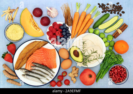 Gesundes Essen Sammlung für Asthmatiker, hohen Proteingehalt, Omega-3, Antioxidantien, Vitamine und Mineralien. Stockfoto