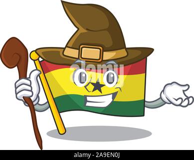 Maskottchen Karikatur Flagge Ghana in mit Hexe Charakter Stock Vektor