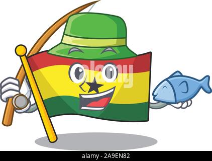 Maskottchen Karikatur Flagge Ghana mit Angeln Charakter Stock Vektor