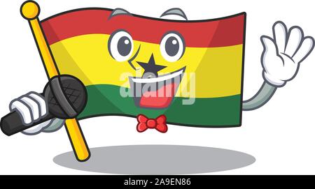 Maskottchen Karikatur Flagge Ghana in mit Gesang Charakter Stock Vektor