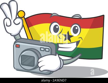 Maskottchen Karikatur Flagge Ghana in mit Fotograf Charakter Stock Vektor