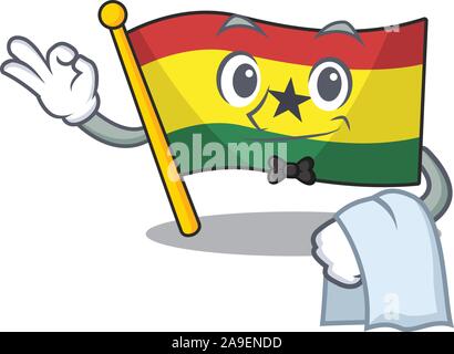 Maskottchen Karikatur Flagge Ghana mit Kellner Charakter Stock Vektor