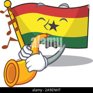 Maskottchen Karikatur Flagge Ghana mit Trompete Charakter Stock Vektor