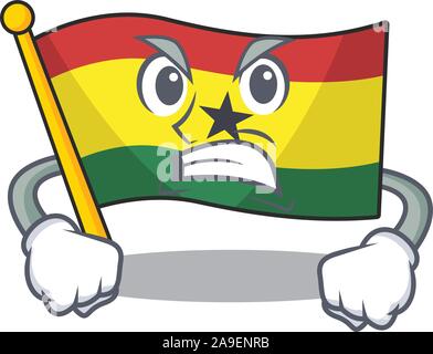 Maskottchen Karikatur Flagge Ghana in mit verärgerten Charakter Stock Vektor