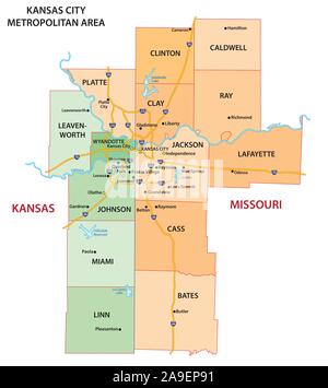 Karte der Metropolregion Kansas City in Kansas und Missouri Stock Vektor