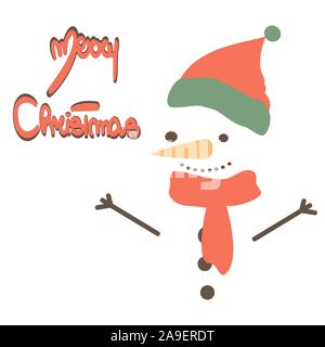 Cute vektor Urlaub handgezeichneten Schriftzug Weihnachtskarte mit Schneemann Stock Vektor