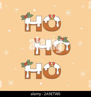 Ho Ho Ho Text mit weihnachtsbrief mit Schnee, Glocken und Mistel Vektor urlaub Karte eingerichtet Stock Vektor