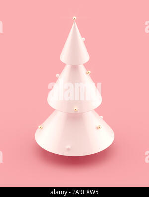 White Christmas Tree 3D-Abbildung auf rosa Hintergrund eingerichtet. 3D-Rendering. Stockfoto