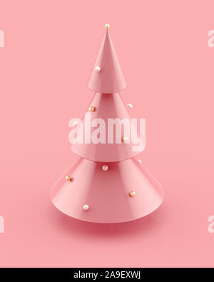 Rosa Weihnachtsbaum 3D-Form gestaltet. 3D-Rendering. Stockfoto