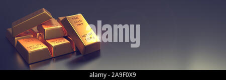 Gestapelte Gold Bars auf einem hellen Hintergrund, 3D-Rendering, Finanzkonzept Stockfoto