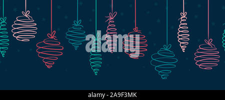 Spaß hand Christbaumkugeln horizontale Nahtlose hängenden Weihnachten Dekoration - ideal für Banner, Wallpaper, Umhüllung, Hintergrund, Vektor desi Stockfoto