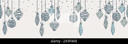 Spaß hand Christbaumkugeln horizontale Nahtlose hängenden Weihnachten Dekoration - ideal für Banner, Wallpaper, Umhüllung, Hintergrund, Vektor desi Stock Vektor