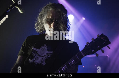 Aarhus, Dänemark. 14., Januar 2019. Die amerikanische Stoner Rock Band Monster Magnet führt ein Live Konzert im VoxHall in Aarhus. Hier Gitarrist Phil Caivano gesehen wird live auf der Bühne. (Foto: Gonzales Foto - Nikolaj Bransholm). Stockfoto