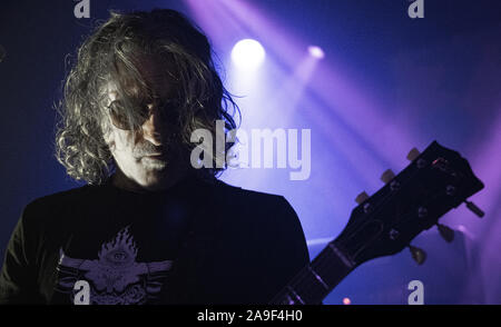 Aarhus, Dänemark. 14., Januar 2019. Die amerikanische Stoner Rock Band Monster Magnet führt ein Live Konzert im VoxHall in Aarhus. Hier Gitarrist Phil Caivano gesehen wird live auf der Bühne. (Foto: Gonzales Foto - Nikolaj Bransholm). Stockfoto
