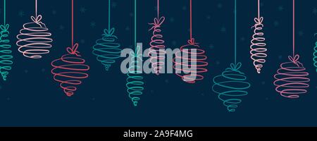 Spaß hand Christbaumkugeln horizontale Nahtlose hängenden Weihnachten Dekoration - ideal für Banner, Wallpaper, Umhüllung, Hintergrund, Vektor desi Stock Vektor