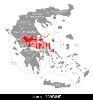 Zentral Griechenland rot markiert in der Karte von Griechenland Stockfoto