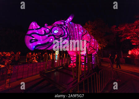 Sydney, Australien - 11. Juni 2016: Vivid Sydney Taronga Zoo. Licht Skulpturen der Tiere an den berühmten Sydney Touristenattraktion Taronga Zoo während Ann Stockfoto