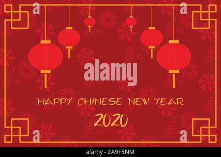 Postkarte mit chinesischen Neujahr Laternen Stock Vektor