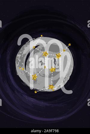 Sternzeichen Jungfrau Zeichen A4 Poster mit sternbild Symbol. Vector Illustration Banner. Stock Vektor